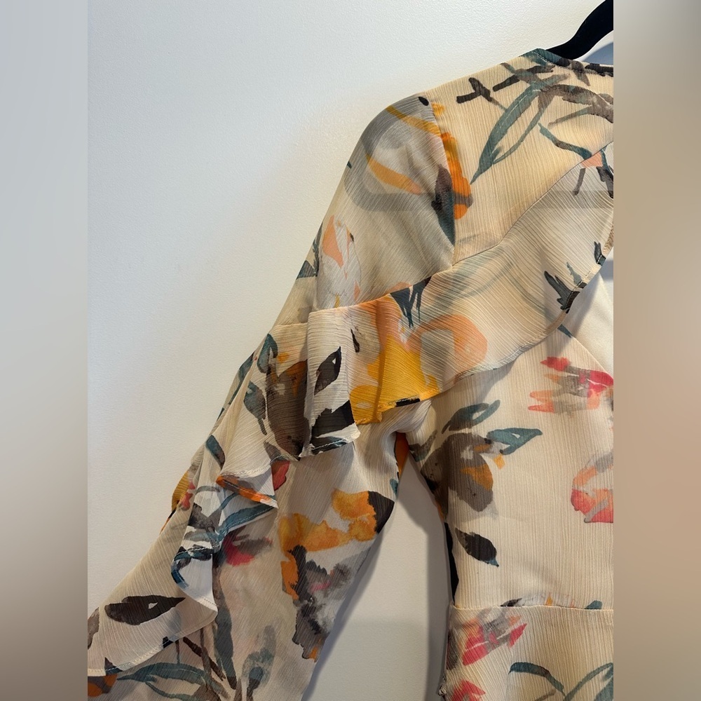 BCBGeneration Floral Long Sleeve Dress - Cream and Orange - Picture 11 of 11